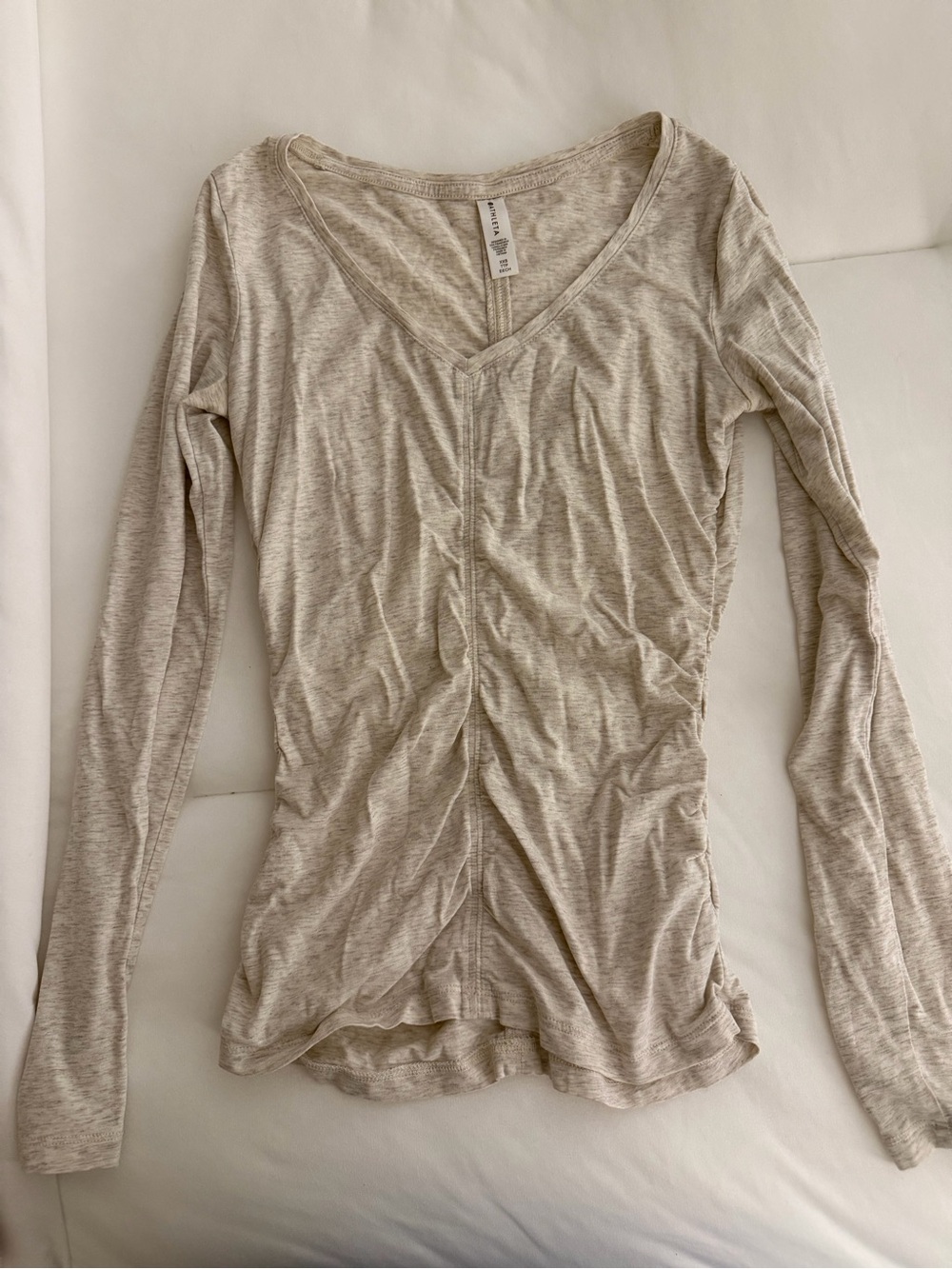 Athleta Lightweight Ruched V-Neck Long Sleeve Top - Beige
